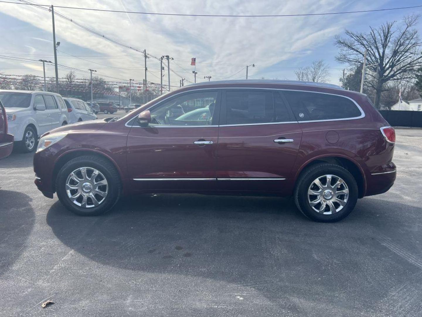 2016 MAROON BUICK ENCLAVE (5GAKRBKD4GJ) with an 3.6L engine, Automatic transmission, located at 1056 E Riverside Dr, Evansville, IN, 47714, (812) 423-7026, 37.953491, -87.546654 - Photo#0
